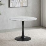 Niha 4-Seater Round Glass Dining Table-White/Black-With 2-Year Warranty