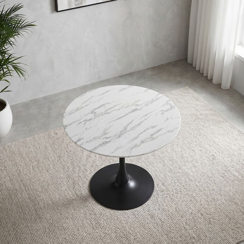Niha 4-Seater Round Glass Dining Table-White/Black-With 2-Year Warranty - Image 2