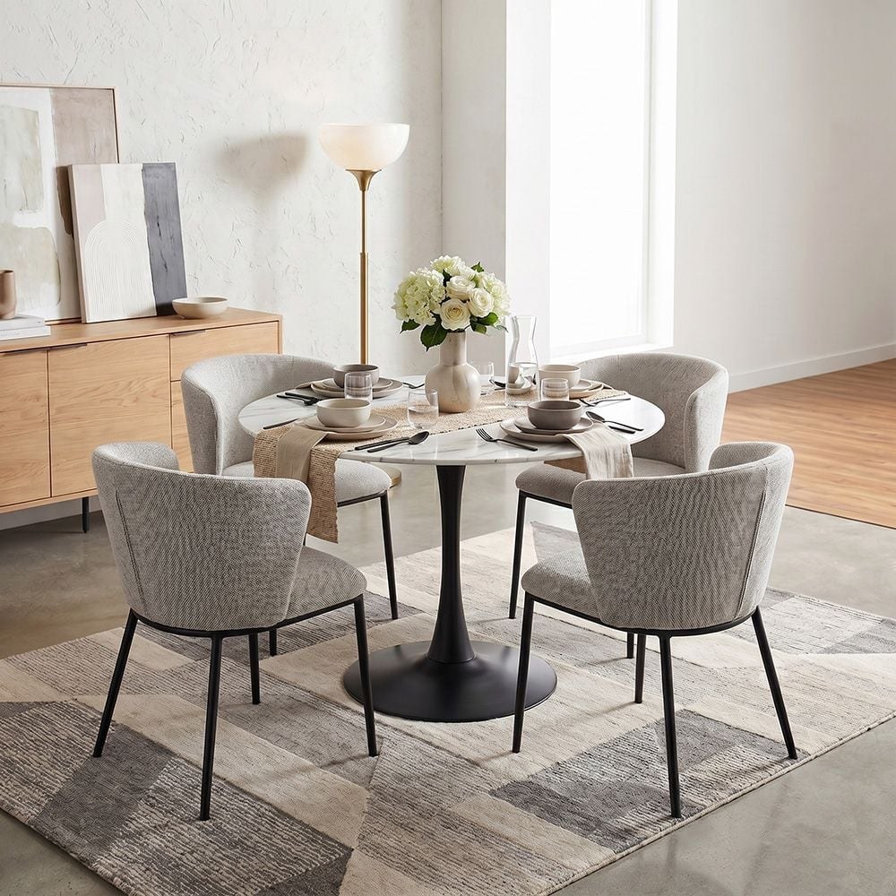 Niha 4-Seater Round Glass Dining Table-White/Black-With 2-Year Warranty - Image 5