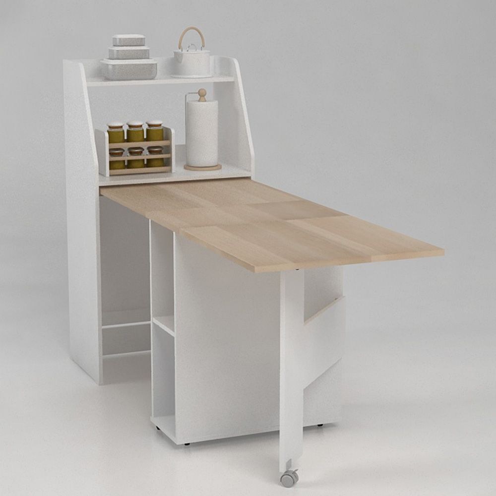 Maeda 4 Seater Folding Dining Table With Storage - White/Oak - Image 2