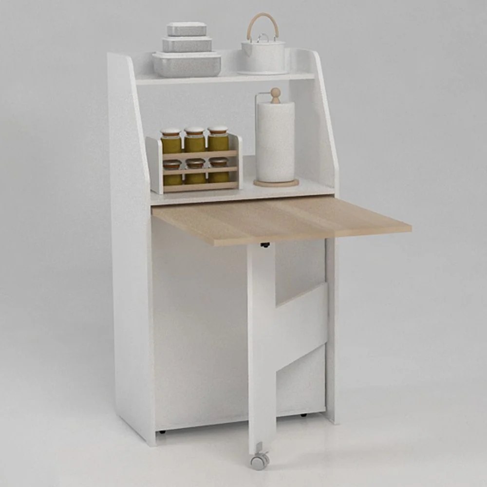 Maeda 4 Seater Folding Dining Table With Storage - White/Oak - Image 4