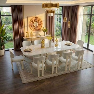 Qasr 1+10-Seater Marble Top Dining Set - White Grey/Pearl White - With 2-Year Warranty - Image 2