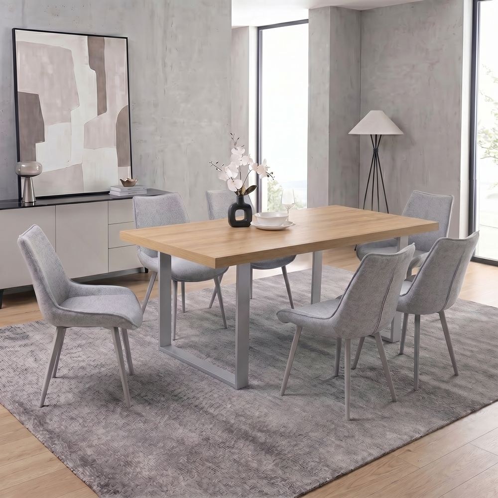 Wellington 6-Seater Modular Dining Set With Wide Straight-Light Oak/Silver