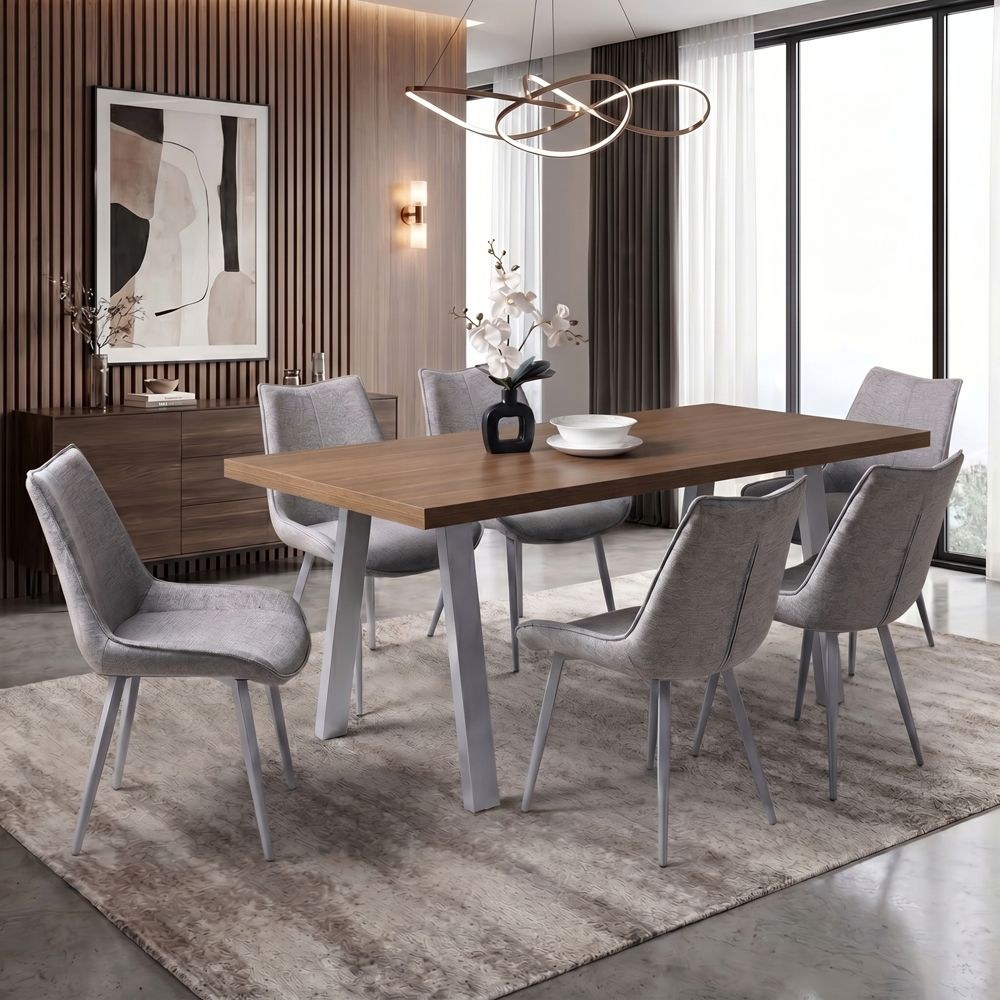 Wellington 6-Seater Modular Dining Set With Wide Legs-Walnut/Silver