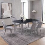 Wellington 6-Seater Modular Dining Set Sintered Stone with Straight Legs-Black Pattern/Silver