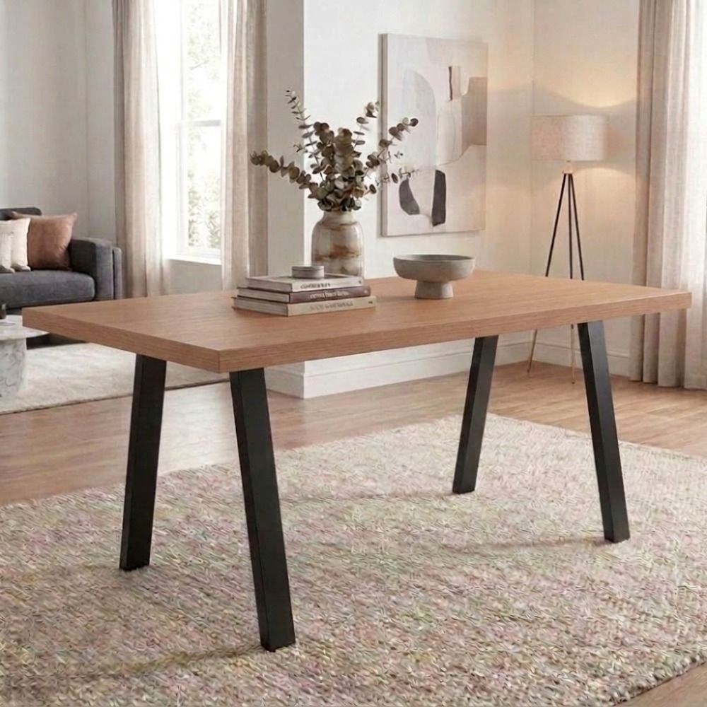 Wellington 6-Seater Modular Dining Table Top With Wide Legs Set Of 2- Black/Walnut