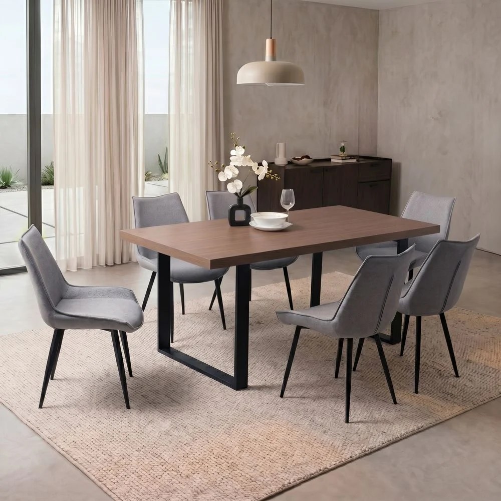 Wellington 6-Seater Modular Dining Set With Straight Legs-Walnut/Black