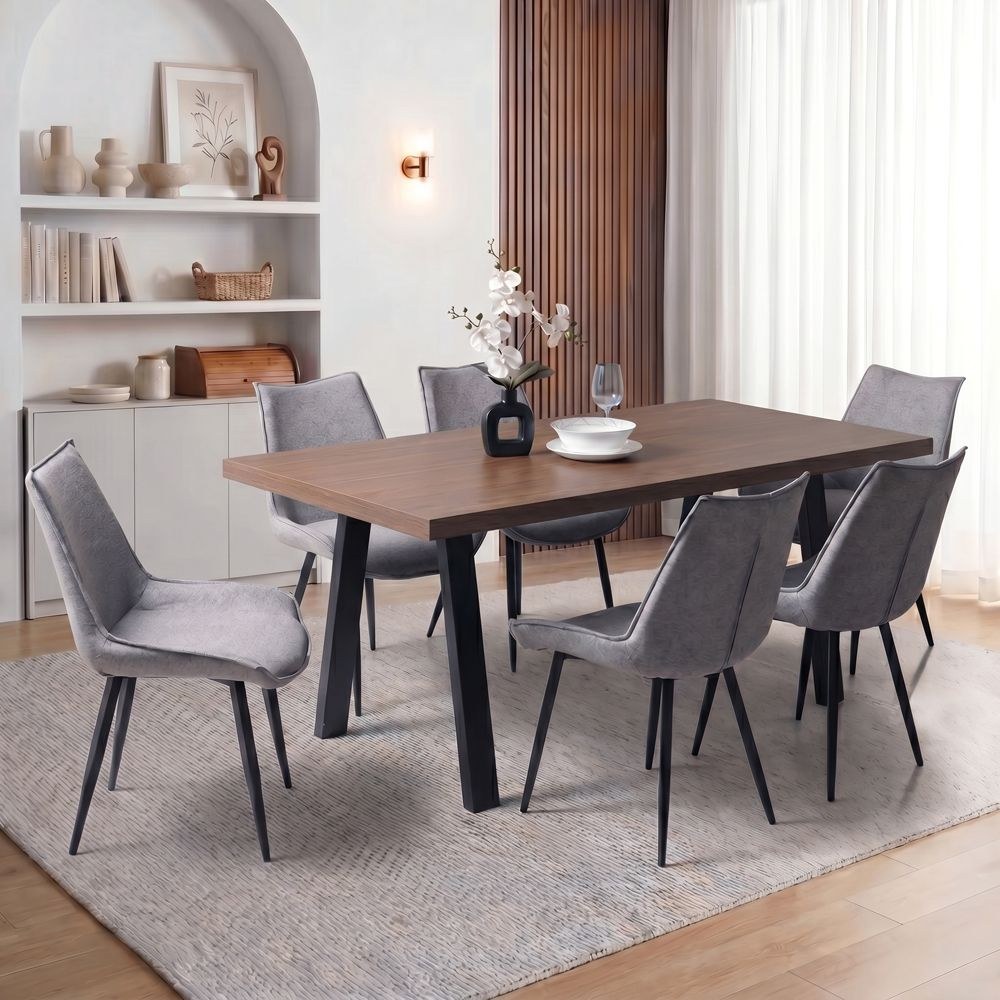 Wellington 6-Seater Modular Dining Set With Wide Legs-Black/Walnut