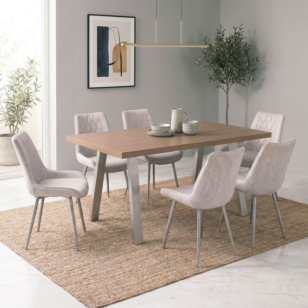 Wellington 6-Seater Modular Dining Set With Wide Legs-Silver/Walnut