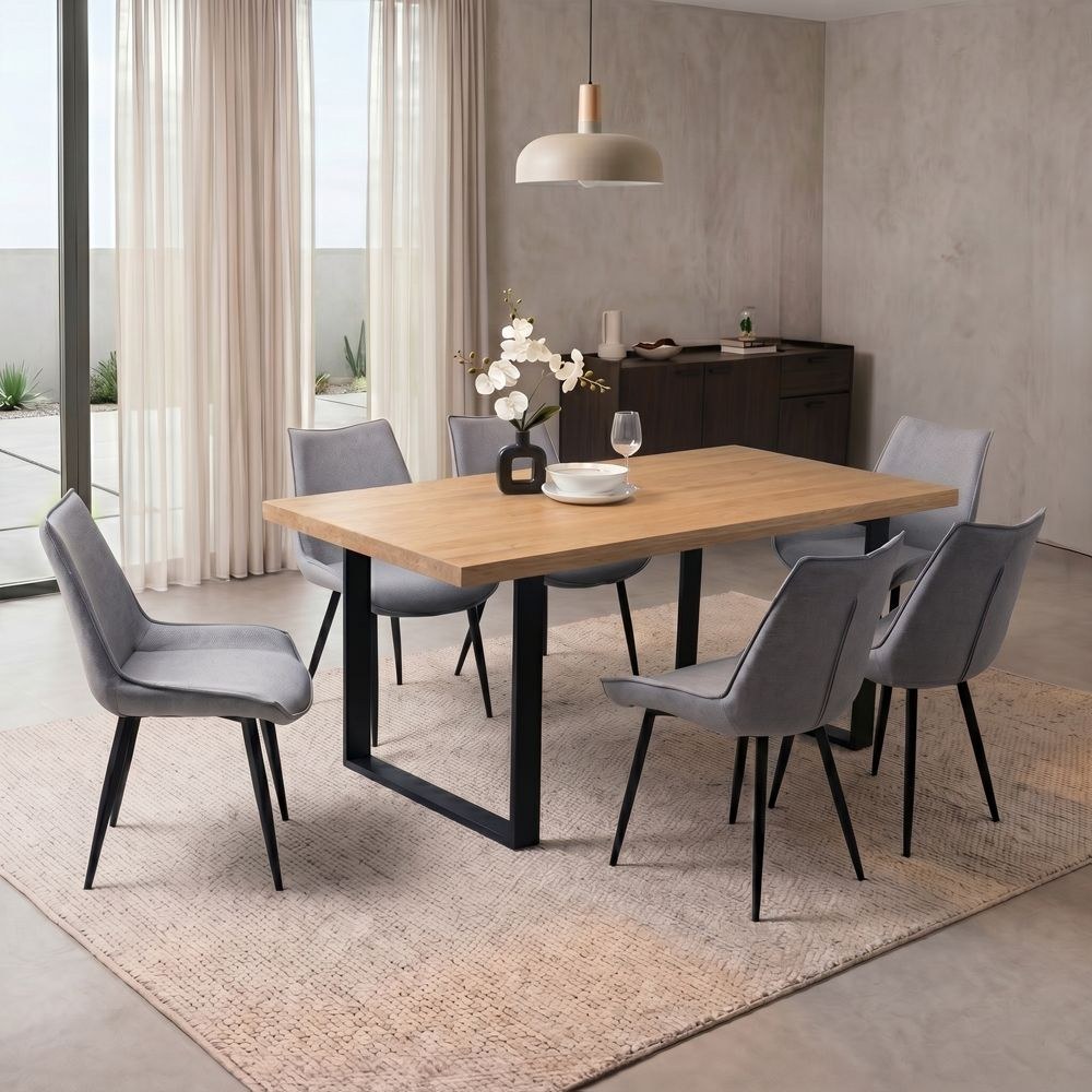 Wellington 6-Seater Modular Dining Set With Straight Legs-Light Oak/Black