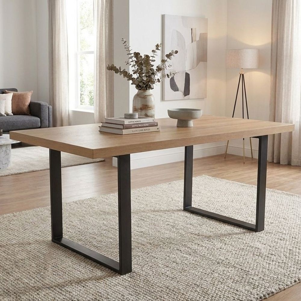 Wellington 6-Seater Modular Dining Set With Straight Legs-Light Oak/Black - Image 5
