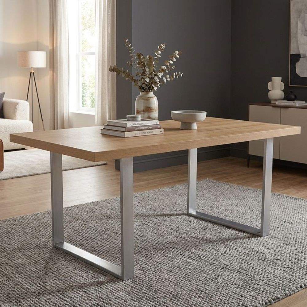 Wellington 6-Seater Modular Dining Table Top With Straight Legs Set Of 2 -Light Oak/Silver