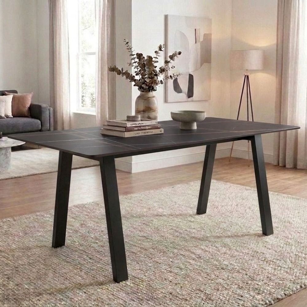 Wellington 6-Seater Modular Dining Sintered Stone Table Top With Wide Dining Legs Set Of 2-Black Pattern
