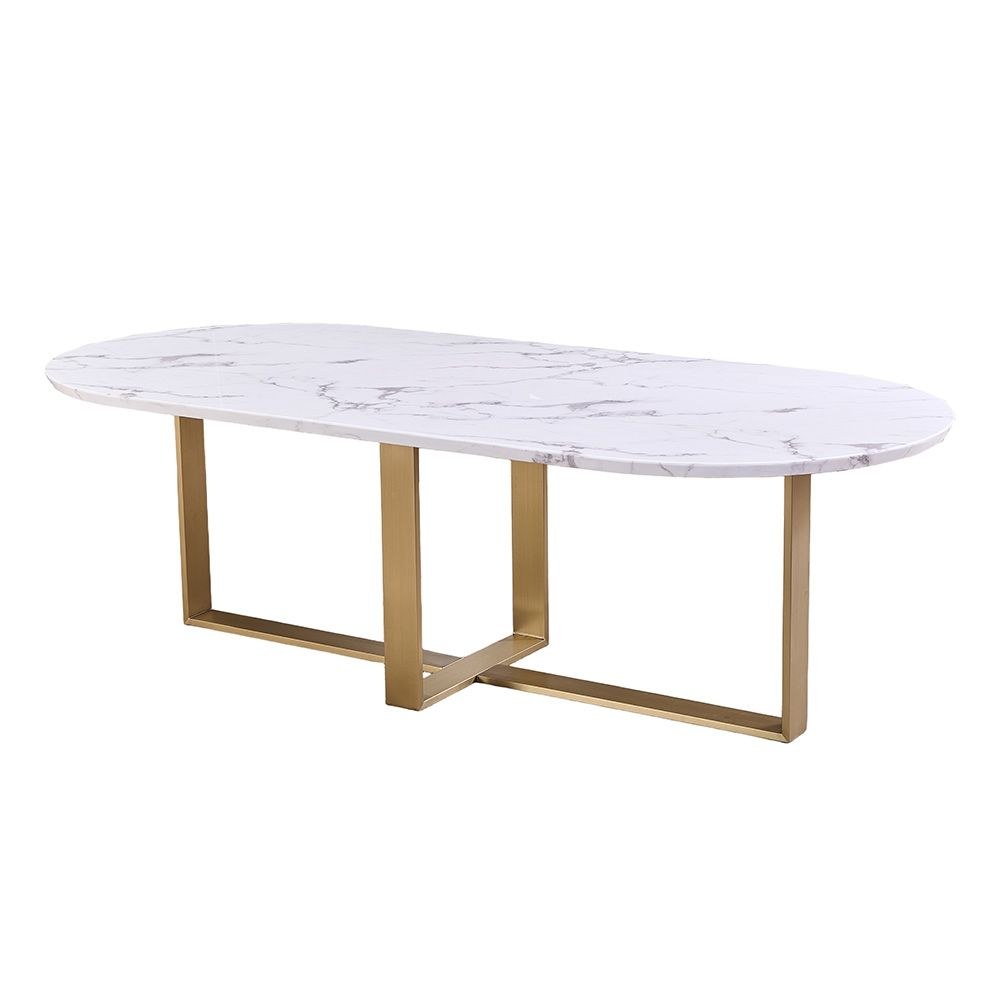 Augusta 1+8 Marble Top Dining Set - White Grey/ Matt Champagne Gold - Image 3