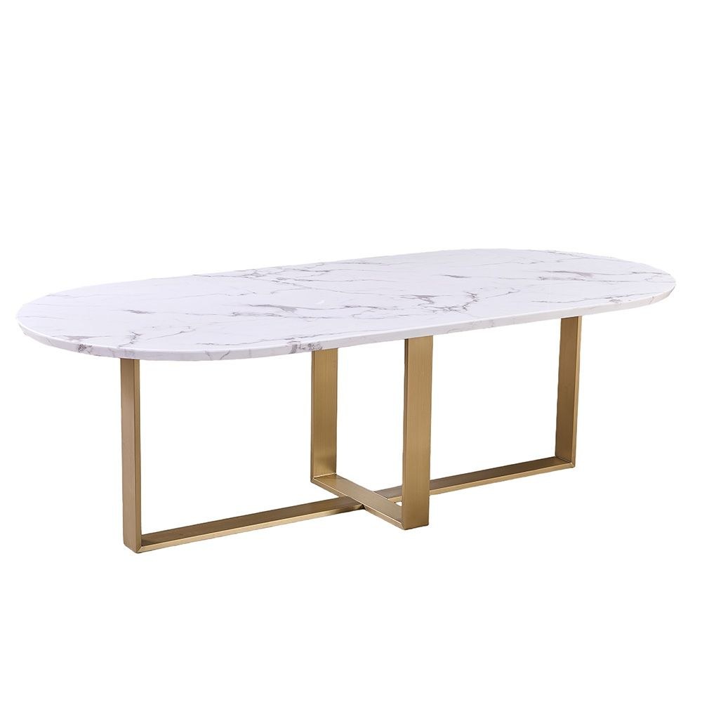 Augusta 1+8 Marble Top Dining Set - White Grey/ Matt Champagne Gold - Image 4