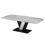 Midland 8 Seater Stone Top Dining Table-High Gloss Grey/Black