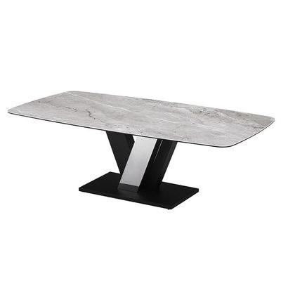 Midland 8 Seater Stone Top Dining Table-High Gloss Grey/Black