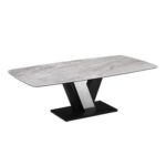 Midland 8 Seater Stone Top Dining Table-High Gloss Grey/Black