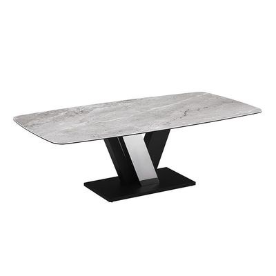 Midland 8 Seater Stone Top Dining Table-High Gloss Grey/Black - Image 3
