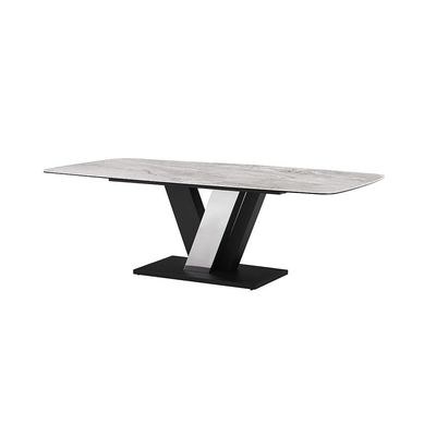 Midland 8 Seater Stone Top Dining Table-High Gloss Grey/Black - Image 4