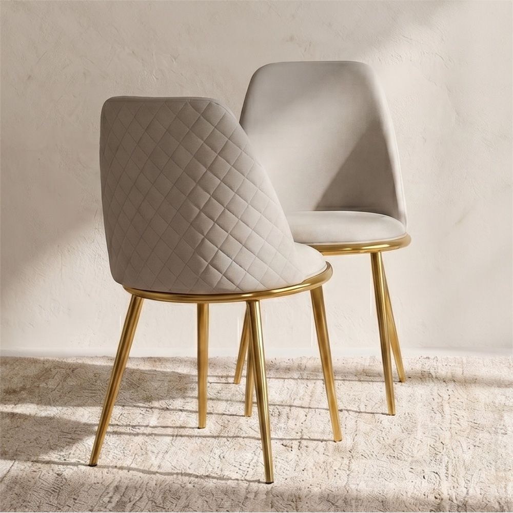 Niha Chair-Set of 2-Beige/Gold-With 2-Year Warranty - Image 3