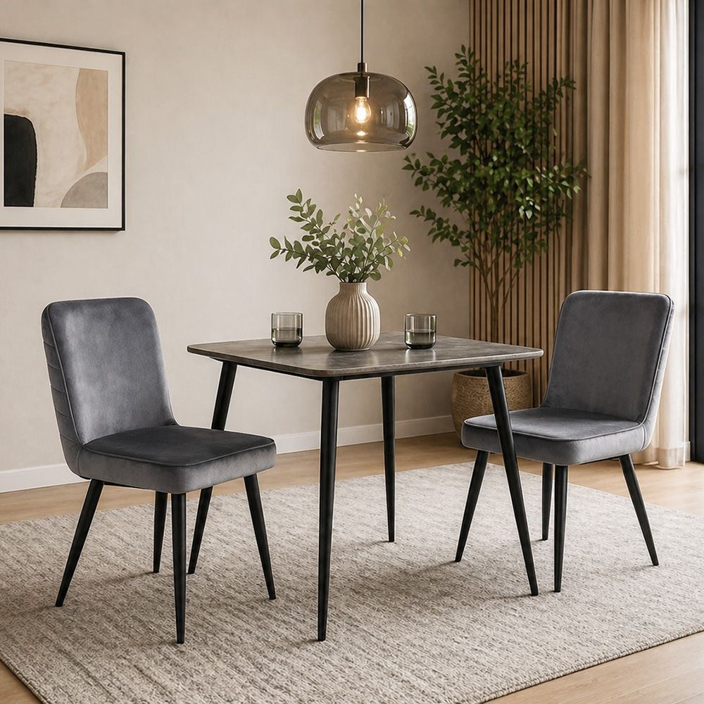 Santiago Fabric Dining Chair Set Of 2- D. Grey/Black - Image 4