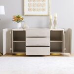 Margaret Buffet Cabinet-Beige/Terrazo/Gold-With 3-Year Warranty