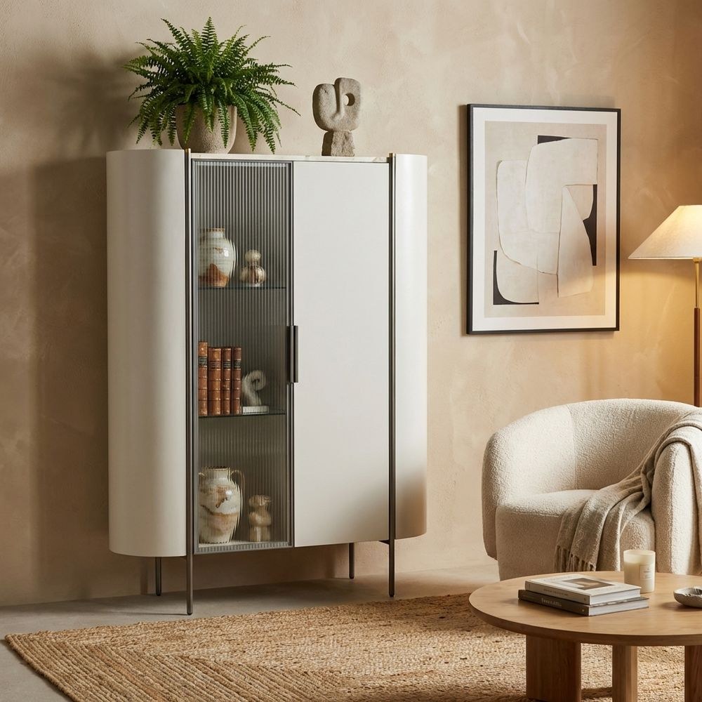 Lenwort Curio Display Cabinet- Beige/Black - Image 5