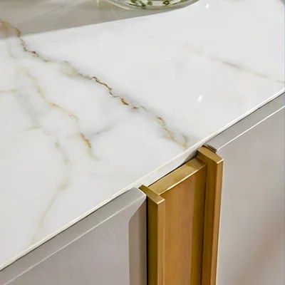 AlLayal Marble Top Buffet Cabinet-Brown/Brushed Gold - Image 4