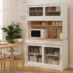 Maeda Kitchen Cabinet with 4 Sliding Doors & 2 Drawers - White/Oak - With 2-Year Warranty