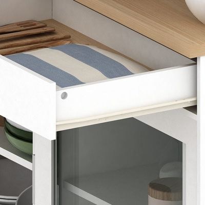 Maeda Kitchen Cabinet with 4 Sliding Doors & 2 Drawers - White/Oak - With 2-Year Warranty - Image 5