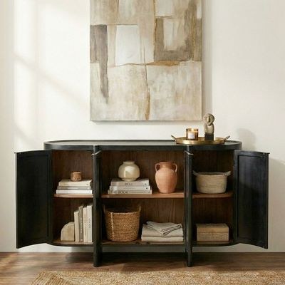 Leeds 4-Door Buffet Cabinet - Black - With 2-Year Warranty - Image 3