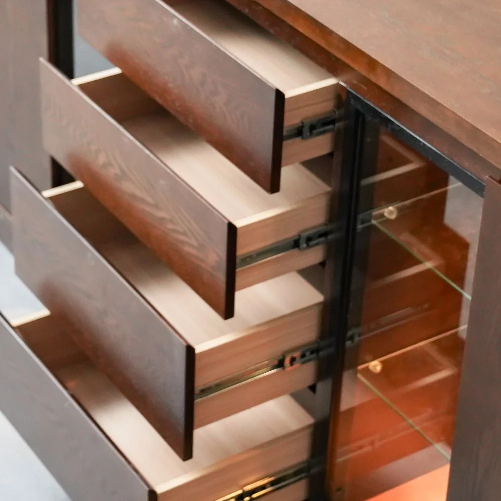 Clarisse 2 Doors and 4 Drawer Buffet Cabinet With LED Lights- Walnut - Image 3