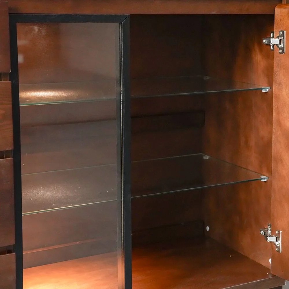 Clarisse 2 Doors and 4 Drawer Buffet Cabinet With LED Lights- Walnut - Image 4