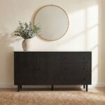 Midland Stone Top Sideboard with 2 Doors and 3 Drawers - High Gloss Grey/Black - With 2-Year Warranty