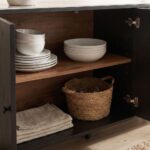 Midland Stone Top Sideboard with 2 Doors and 3 Drawers - High Gloss Grey/Black - With 2-Year Warranty