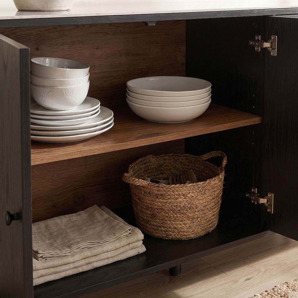 Midland Stone Top Sideboard with 2 Doors and 3 Drawers - High Gloss Grey/Black - With 2-Year Warranty - Image 4