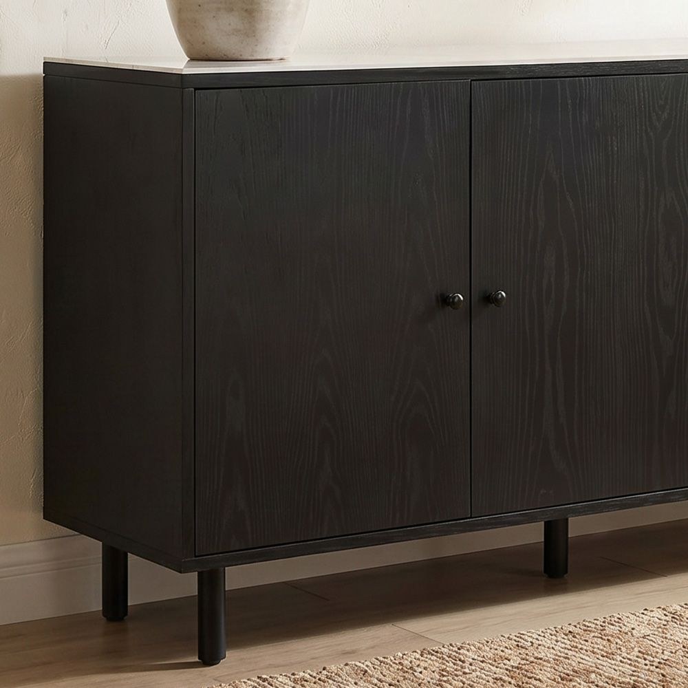 Midland Stone Top Sideboard with 2 Doors and 3 Drawers - High Gloss Grey/Black - With 2-Year Warranty - Image 5