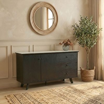Everson Stone Top Sideboard with 2 Doors and 3 Drawers - Matt Beige/Black - With 2-Year Warranty