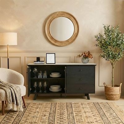 Everson Stone Top Sideboard with 2 Doors and 3 Drawers - Matt Beige/Black - With 2-Year Warranty - Image 4