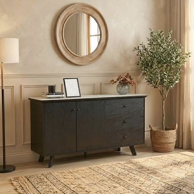 Everson Stone Top Sideboard with 2 Doors and 3 Drawers - Matt Beige/Black - With 2-Year Warranty - Image 5