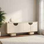 Oru Tempered Glass Top Buffet Cabinet with 4 Doors - Cream/Beige - With 2-Year Warranty