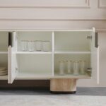 Oru Tempered Glass Top Buffet Cabinet with 4 Doors - Cream/Beige - With 2-Year Warranty