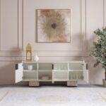 Oru Tempered Glass Top Buffet Cabinet with 4 Doors - Cream/Beige - With 2-Year Warranty