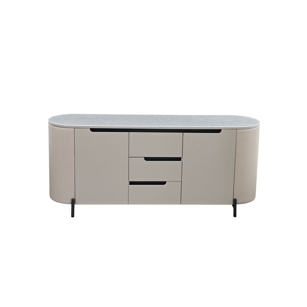 Meshville Glass Top Buffet Cabinet With 2 Doors & 3 Drawers-Grey/Black - Image 2