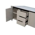 Meshville Glass Top Buffet Cabinet With 2 Doors & 3 Drawers-Grey/Black