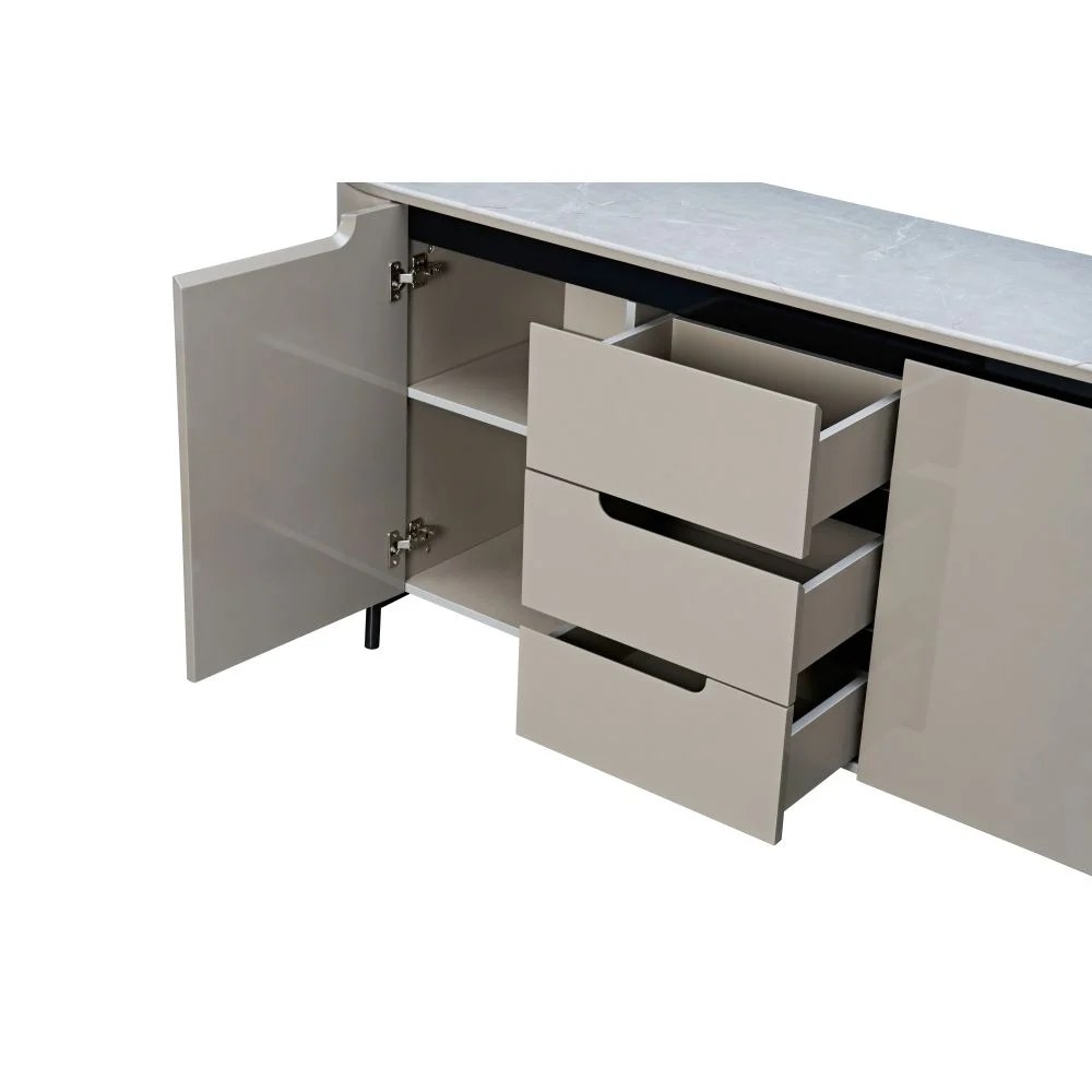 Meshville Glass Top Buffet Cabinet With 2 Doors & 3 Drawers-Grey/Black - Image 3