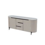 Meshville Glass Top Buffet Cabinet With 2 Doors & 3 Drawers-Grey/Black