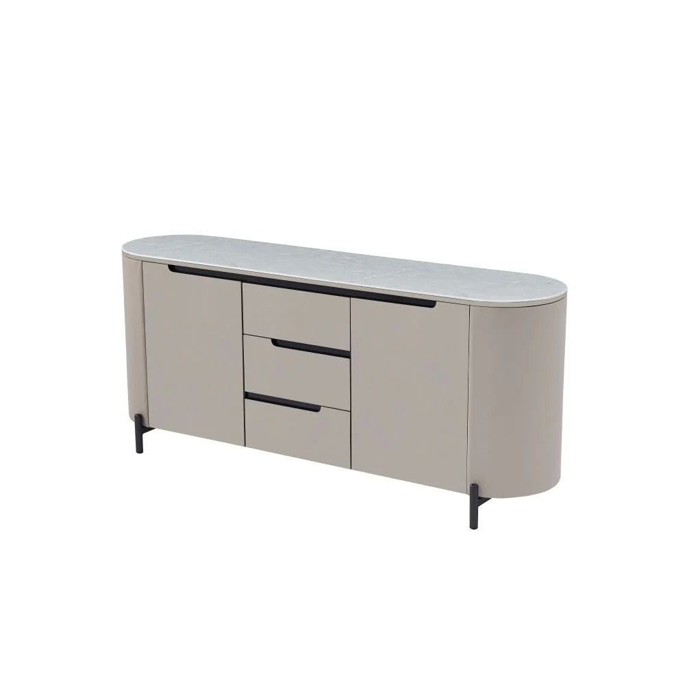 Meshville Glass Top Buffet Cabinet With 2 Doors & 3 Drawers-Grey/Black - Image 4