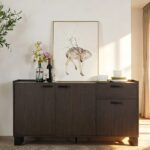 Wellington Stone Top Buffet Cabinet With 3Doors & 1Drawer - Black/Oak